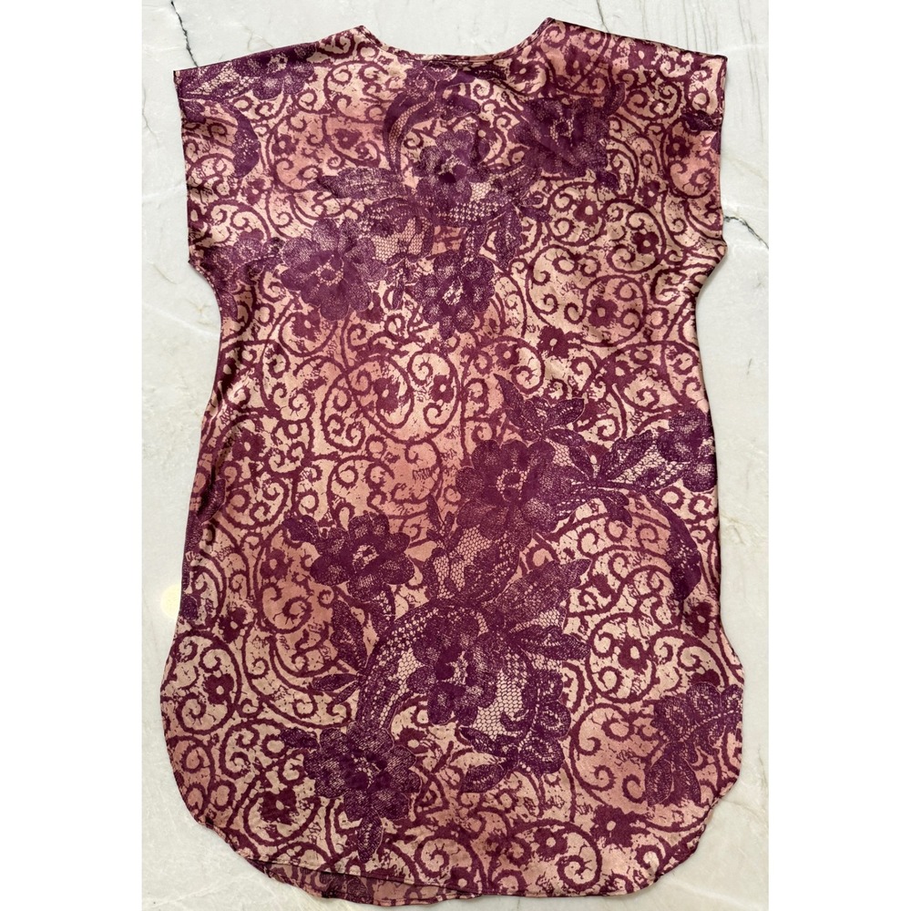 California Dynasty Vintage Mauve Floral Satin Nightgown V-Neck Chemise Sleepwear - Picture 10 of 11